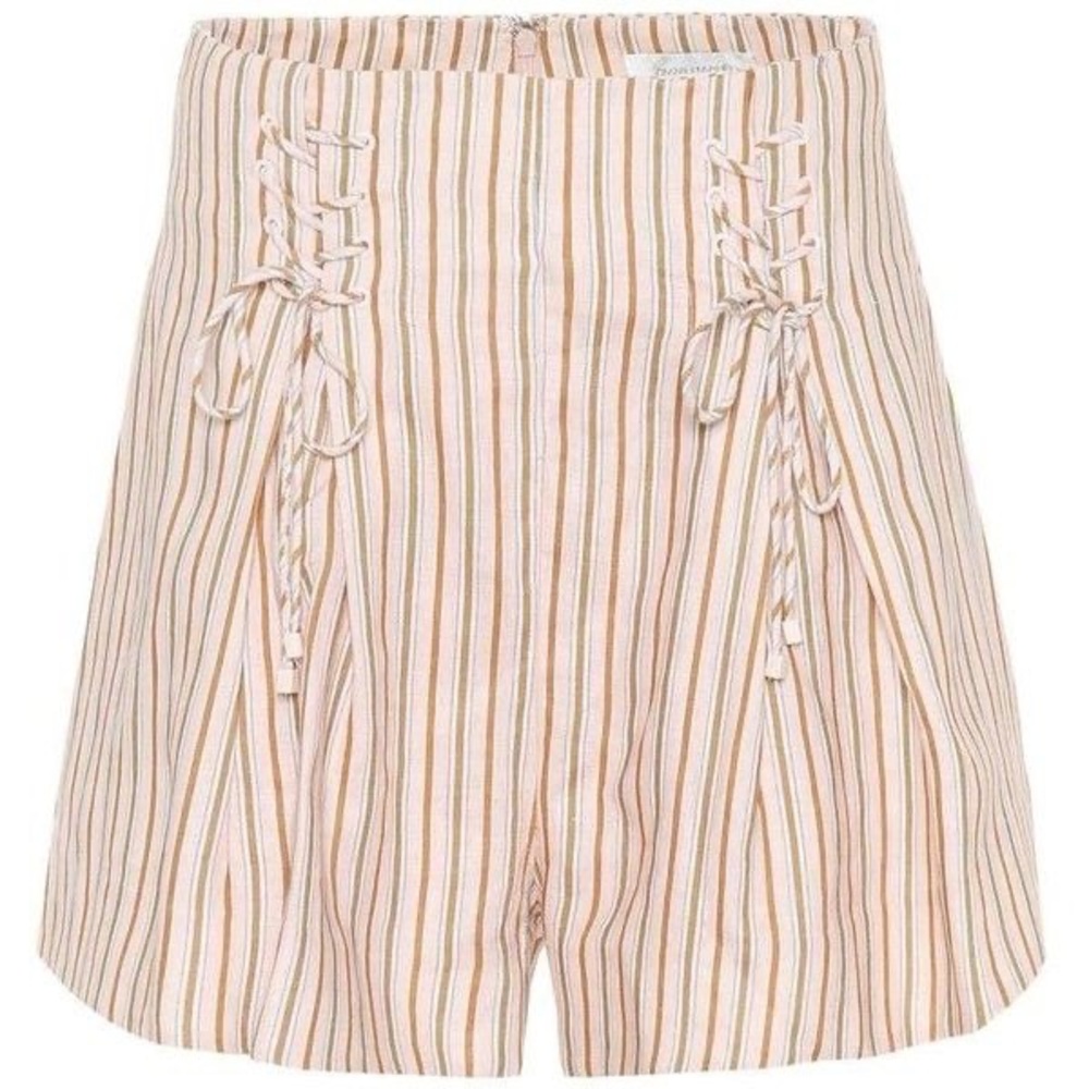 NWT Zimmermann Pink Striped Linen Lace Up Shorts
